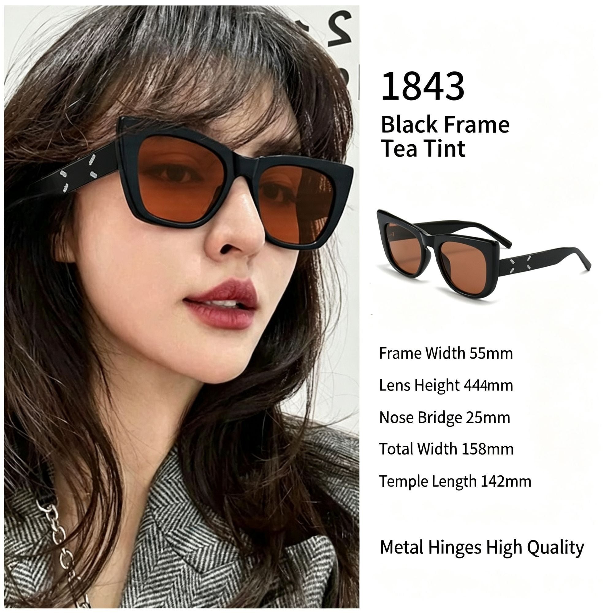 Classic Black Frame Brown Lens Cat Eye Sunglasses UV400 Protection, Timeless Retro Vibe All-Match Style, Ideal Christmas Gift