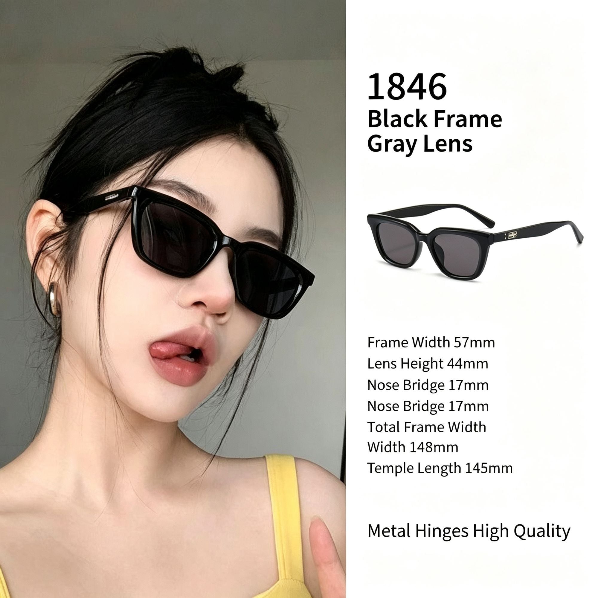 Timeless Classic Black Frame Grey Lens Cat Eye Sunglasses UV400, Versatile All-Occasion Wardrobe Staple, Suitable for Christmas Gifting
