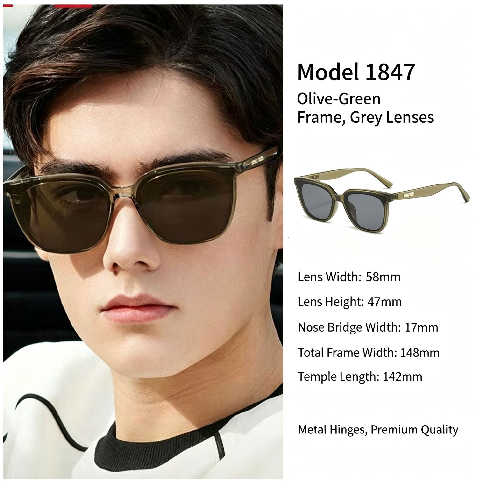 Earthy Olive Green Grey Lens Cat Eye Sunglasses UV400, Outdoor Casual Retro Utility Style, Ideal Christmas Gift