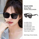 Glossy Jet Black Frame Grey Lens Cat Eye Sunglasses UV400, Sleek Polished All-Match Everyday Wear, Suitable for Christmas Gifting