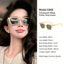 Sheer Yellow-Tint Grey Lens Cat Eye Sunglasses UV400, Soft Warm No-Makeup Friendly Vibe, Perfect Christmas Gift