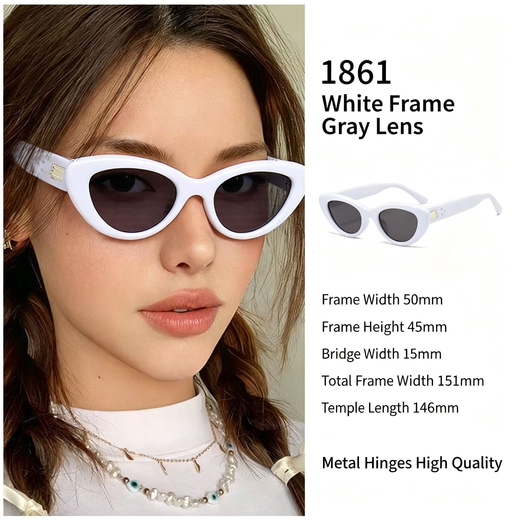 Brightening White Frame Grey Lens Cat Eye Sunglasses UV400 Blocking, Fresh Light Summer Youthful Look, Recommended Christmas Holiday Gift