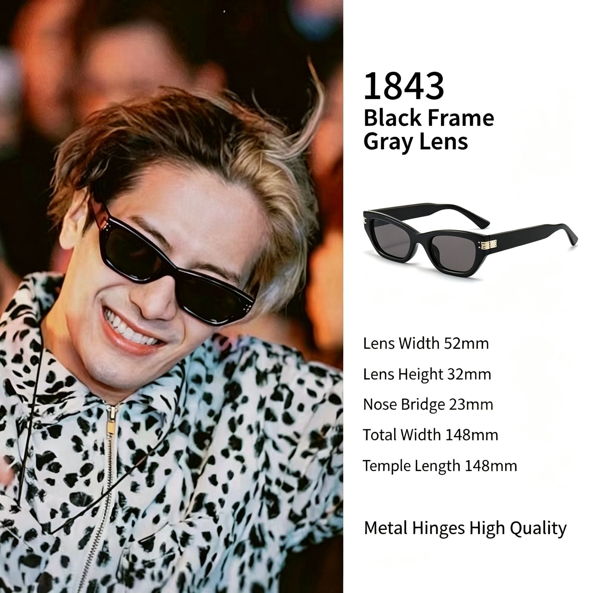 Sleek Glossy Black Frame Grey Lens Cat Eye Sunglasses UV400, Edgy Streetwear Face-Flattering Effect, Popular Christmas Holiday Gift