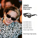 Sleek Glossy Black Frame Grey Lens Cat Eye Sunglasses UV400, Edgy Streetwear Face-Flattering Effect, Popular Christmas Holiday Gift