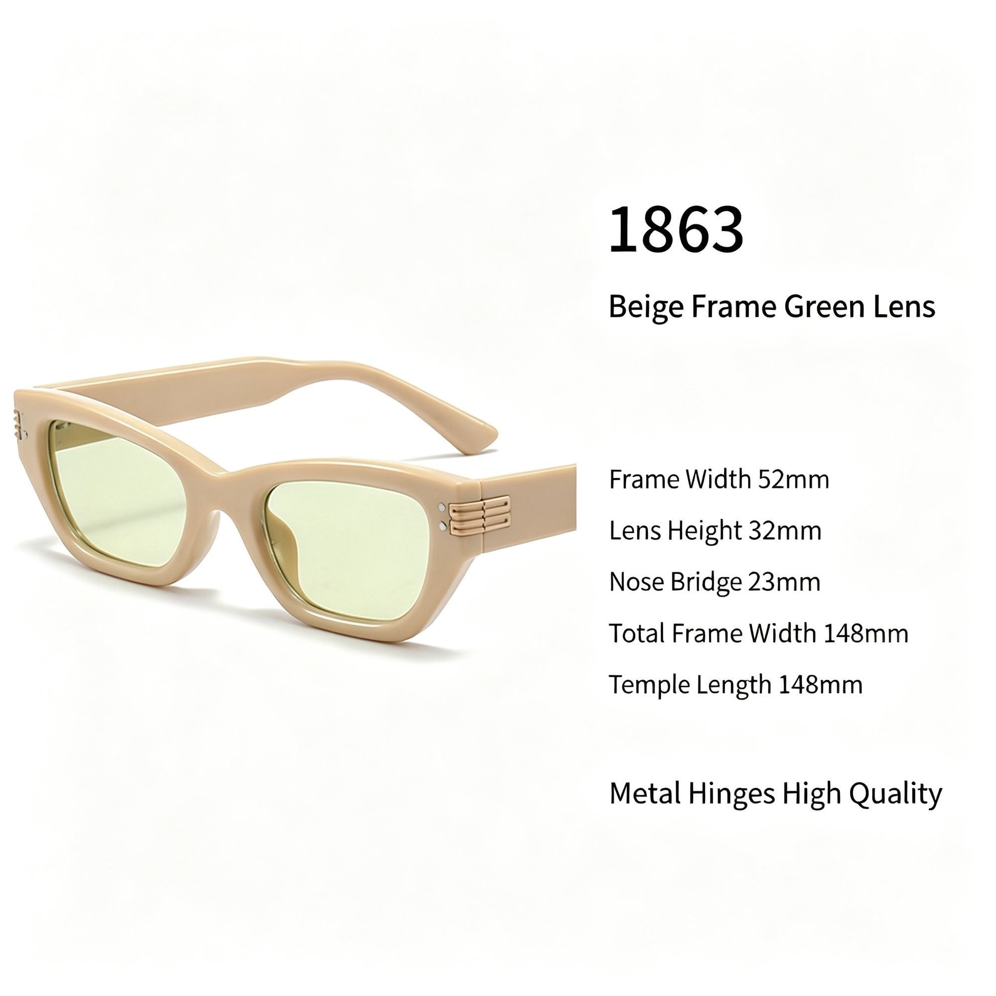 Warm Beige Frame Green Lens Cat Eye Sunglasses UV400 Protection, Cozy Earthy Relaxed Daily Vibe, Nice Christmas Present