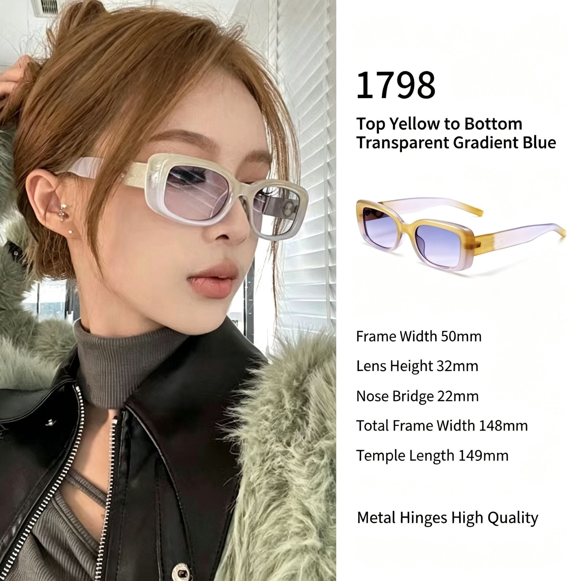 Unique Top Yellow Bottom Clear Gradient Blue Cat Eye Sunglasses UV400, Eye-Catching Color-Block Statement Piece, for Christmas Gifting