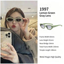 Fresh Lemon Green Grey Lens Cat Eye Sunglasses UV400 Protection, Vibrant Summer Vacation Look, Popular Christmas Holiday Gift