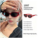 Unique Sheer Red Full Grey Lens Cat Eye Sunglasses UV400, Edgy Statement Street Fashion Piece, Perfect Christmas Gift