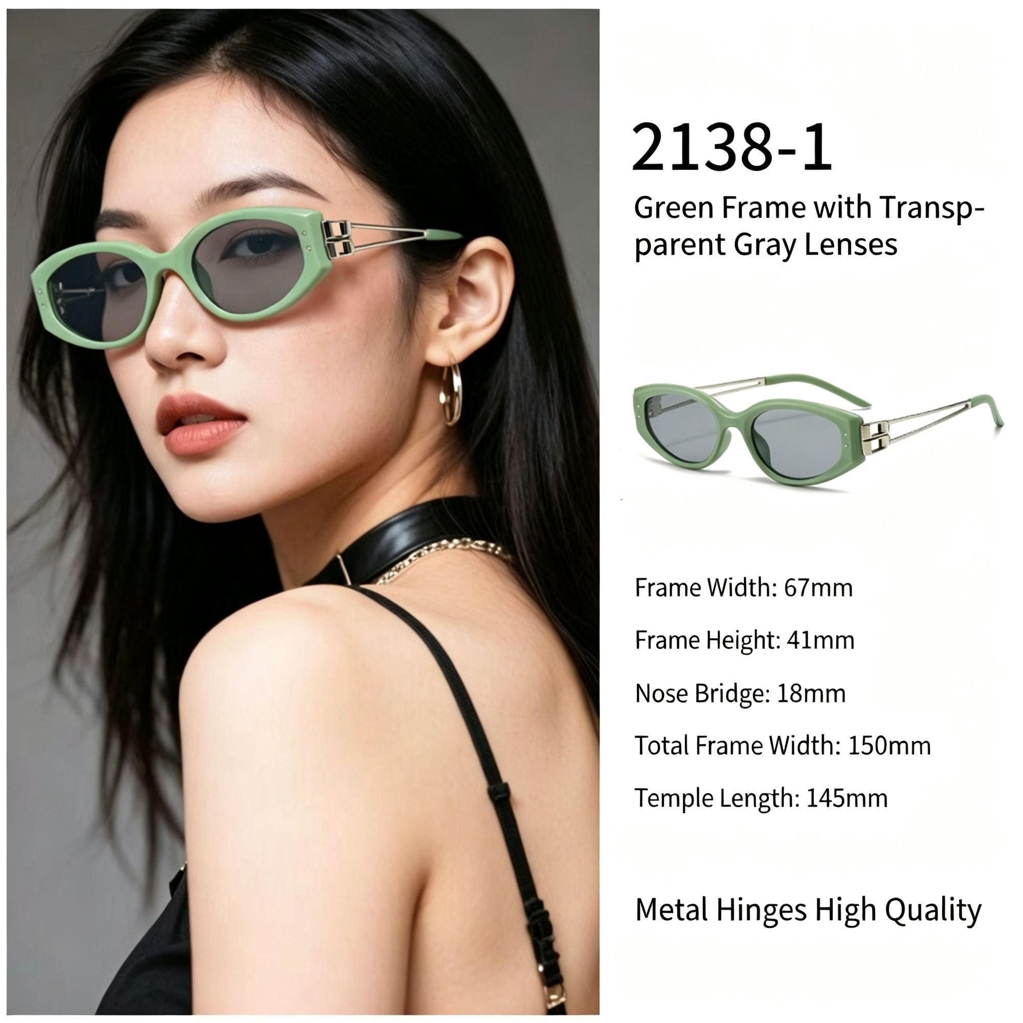 Fresh Green Frame Grey Lens Cat Eye Sunglasses UV400, Forest Vibe Casual Outdoor Wear, Suitable for Christmas Gifting