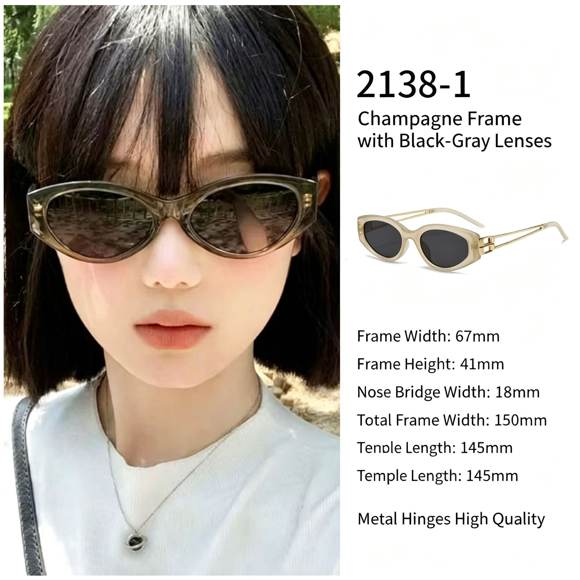 Luxe Champagne Grey Lens Cat Eye Sunglasses UV400, Premium Textured Office Elegance, Perfect Christmas Gift