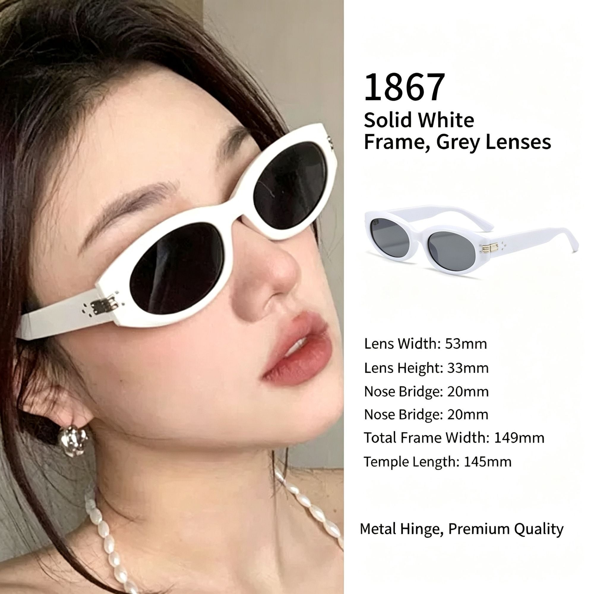 Bright Solid White Frame Grey Lens Cat Eye Sunglasses UV400 Blocking, Clean Crisp Modern Daily Look, Nice Christmas Present