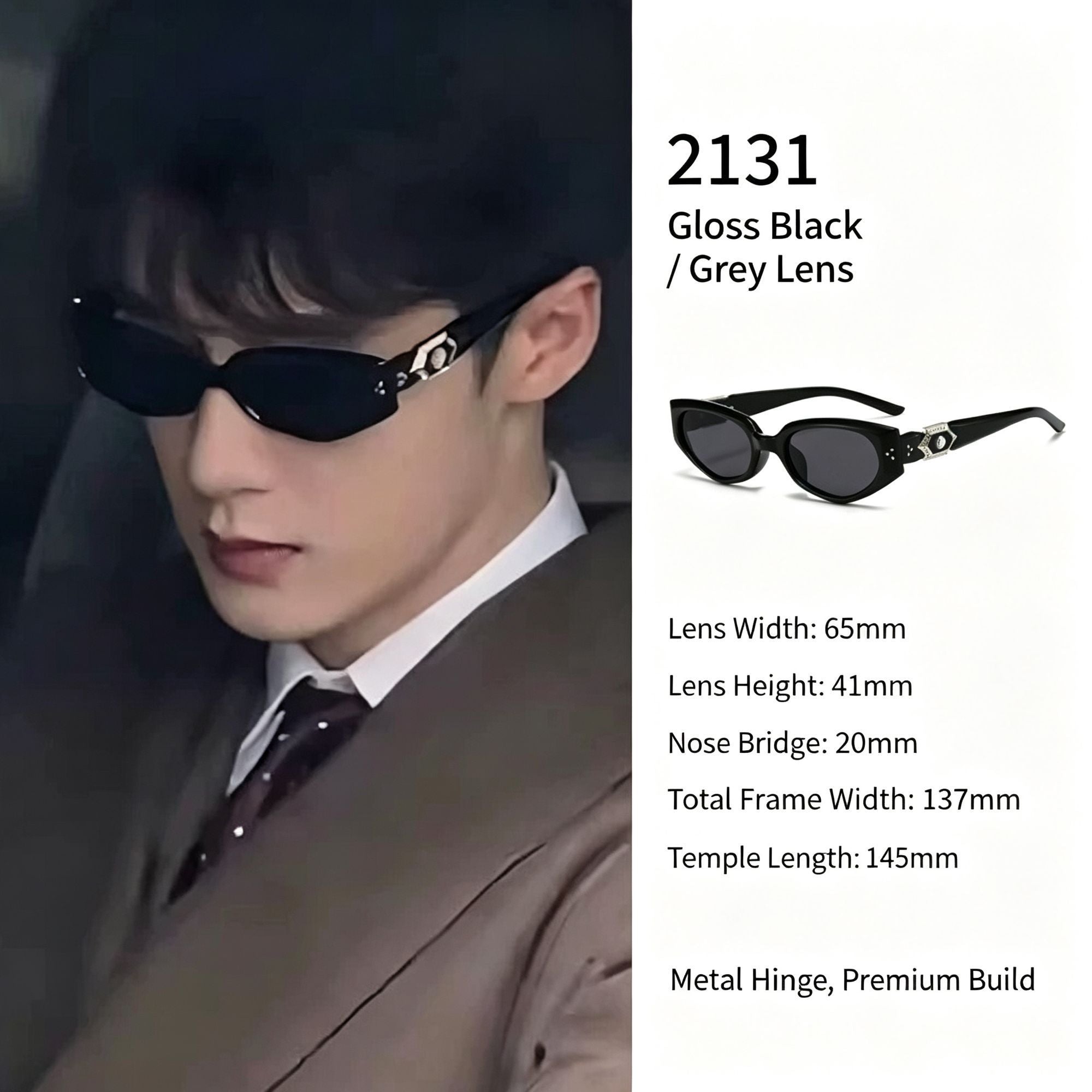 Glossy Jet Black Full Grey Lens Cat Eye Sunglasses UV400 Protection, Sleek Premium Street Style, Recommended Christmas Holiday Gift