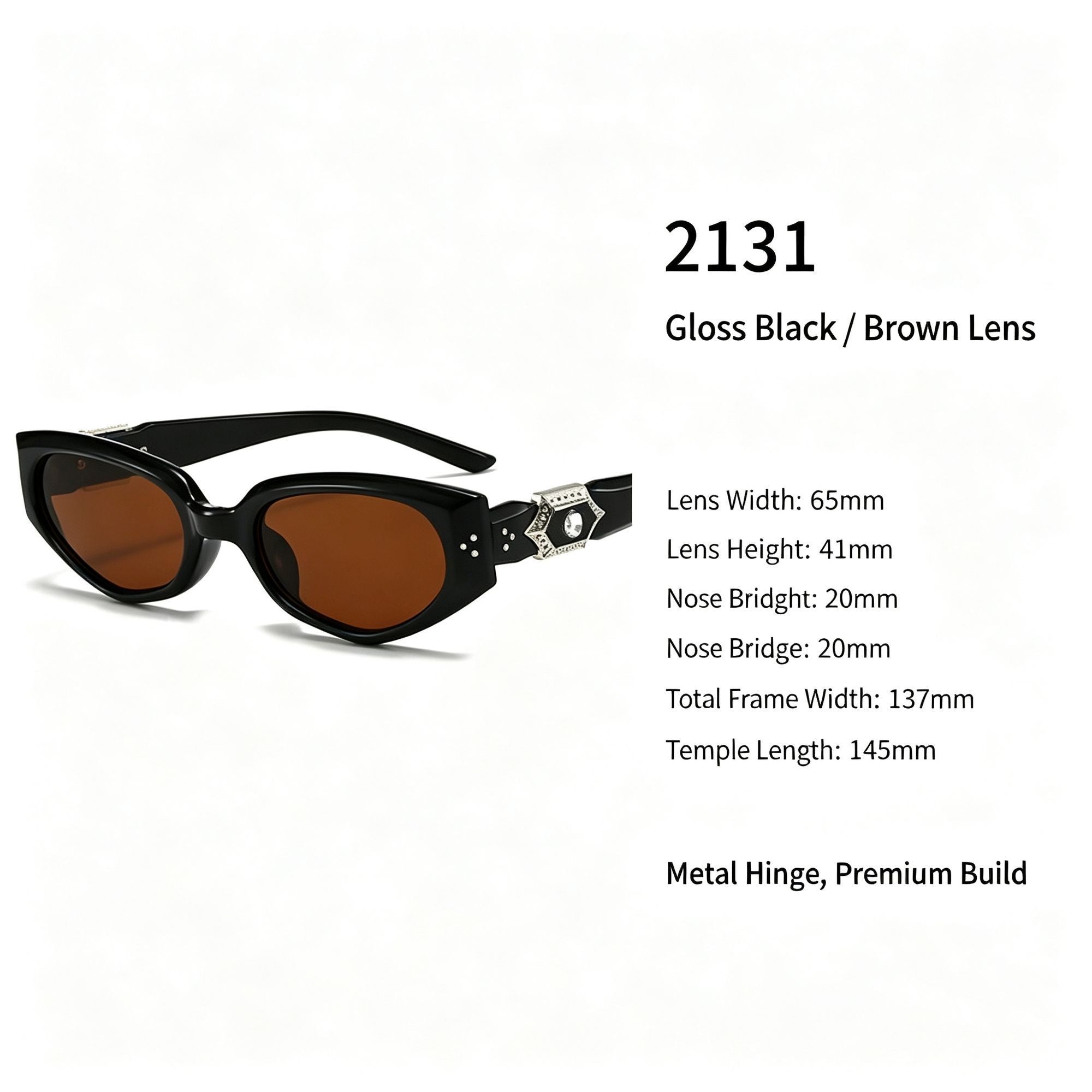 Glossy Black Brown Lens Cat Eye Sunglasses UV400, Polished Retro Premium Vibe, Ideal Christmas Gift