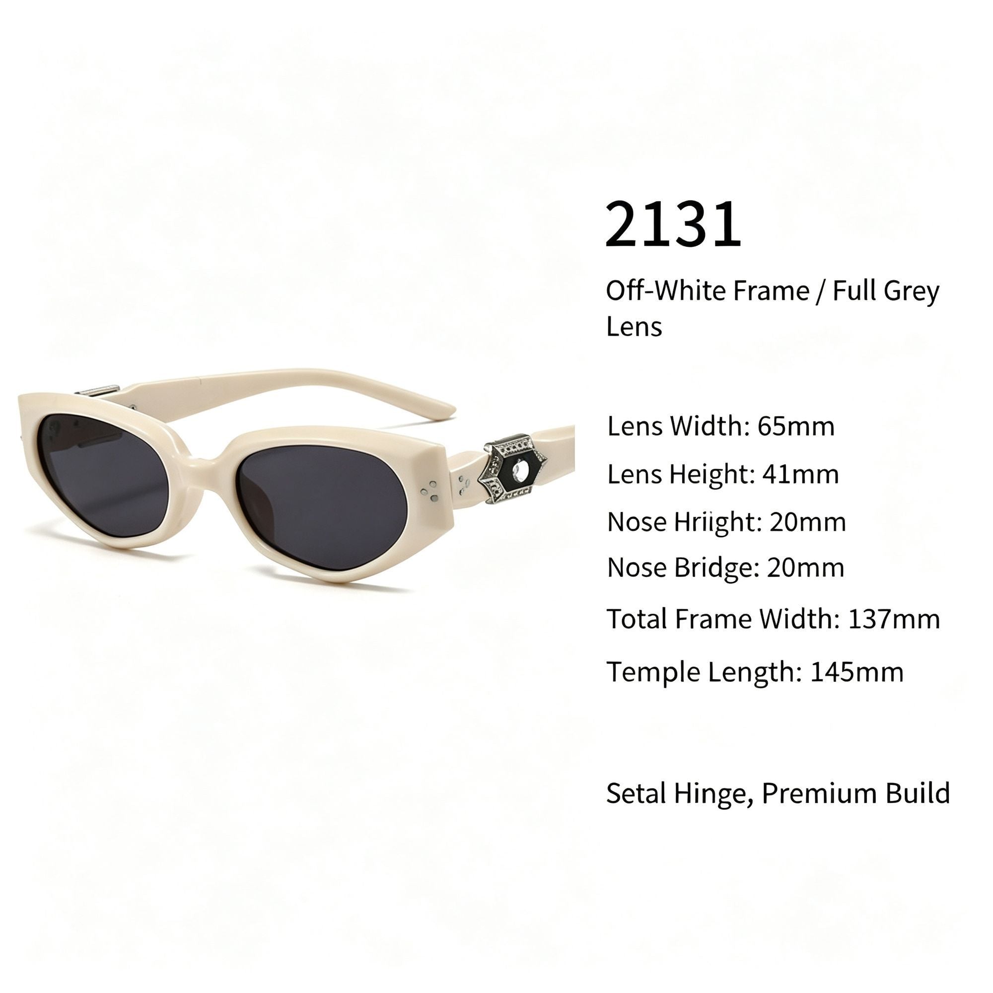 Creamy Off-White Full Grey Lens Cat Eye Sunglasses UV400 Blocking, Soft Elegant Daily Wear, Great Christmas Present