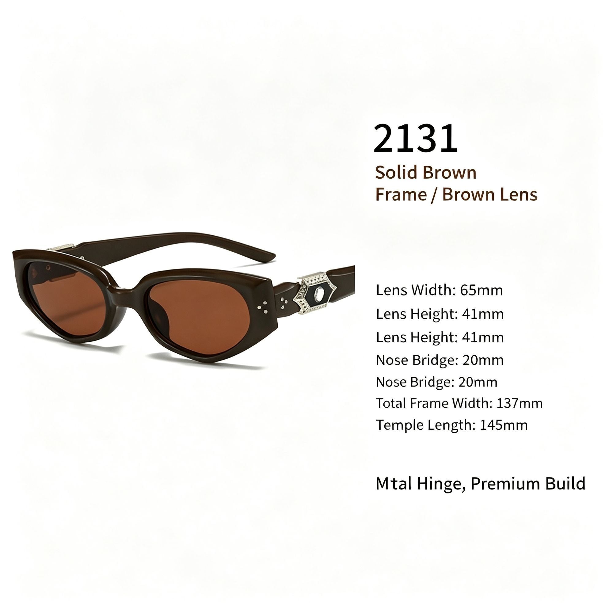 Warm Solid Coffee Lens Cat Eye Sunglasses UV400, Cozy Autumn Winter Casual Vibe, Suitable for Christmas Gifting