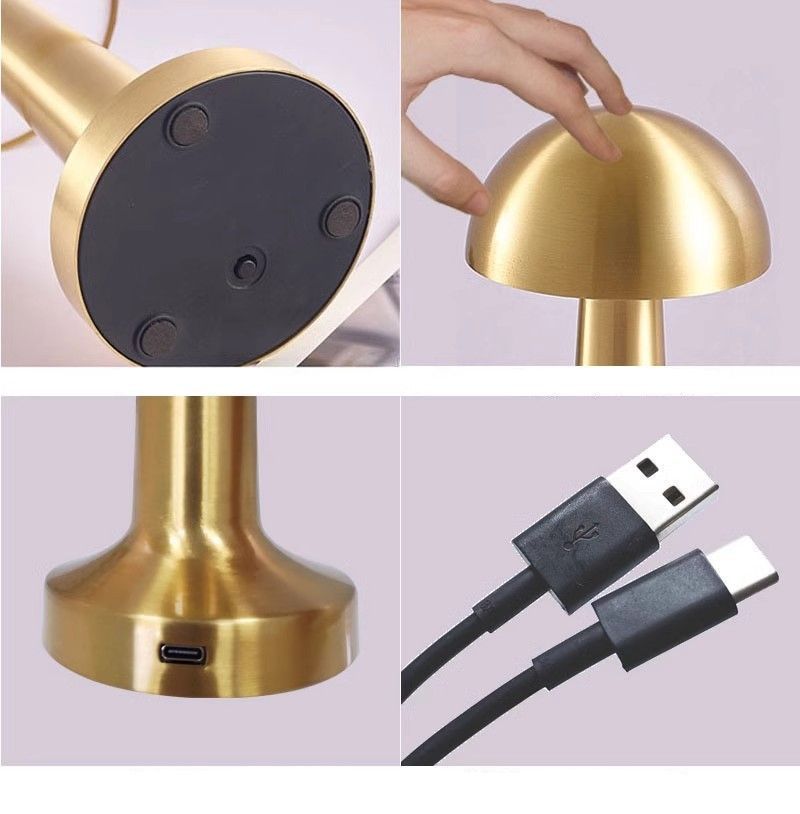 3-Color Dimmable LED Desk Lamp Gold Dumbbell B Style, USB Rechargeable Metal Tap Light, Luxury Table Ambient Night Light, Ideal Christmas Gift