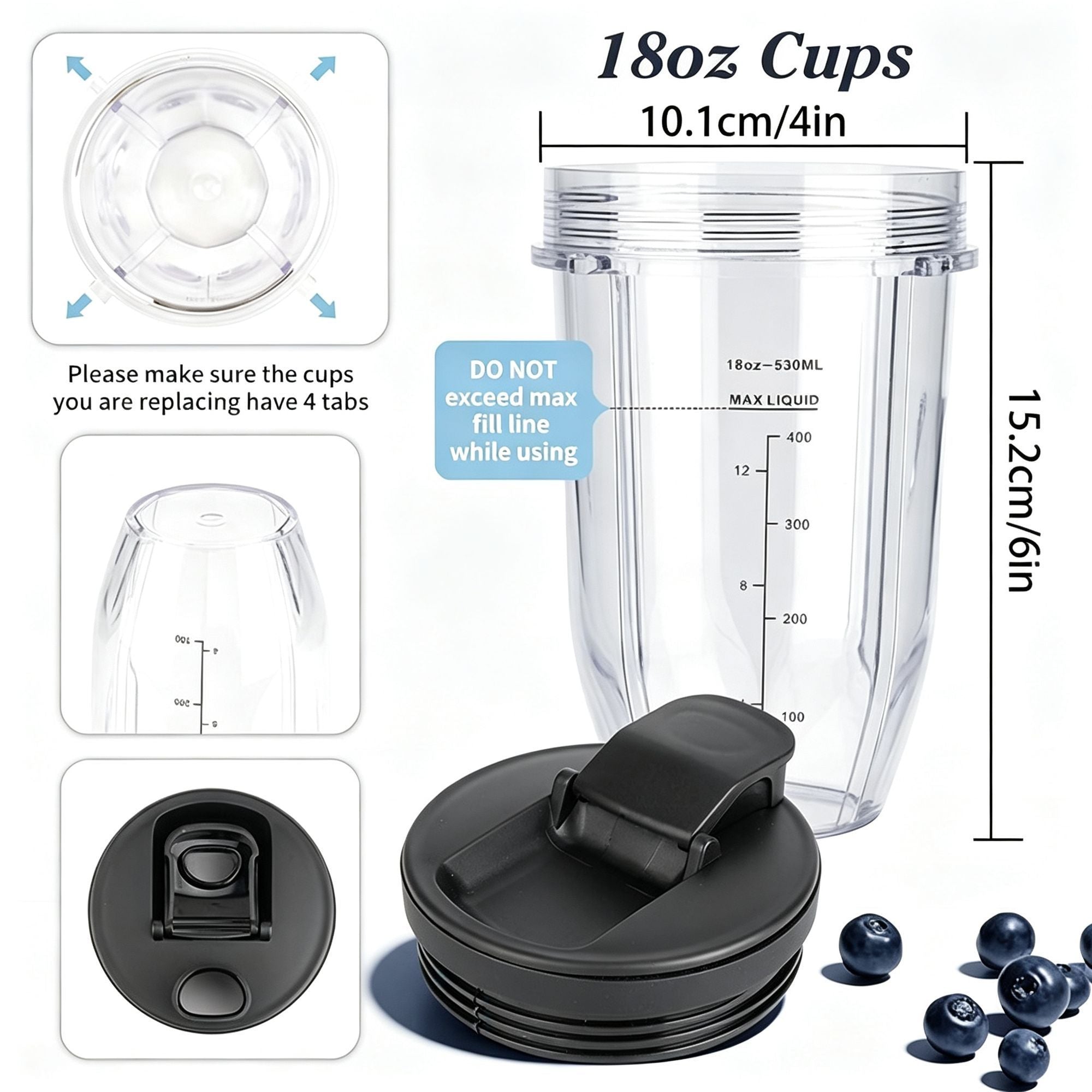 Replacement Ninja Blender Cup Compatible with 32oz 24oz 18oz BL480 BL482,24oz Blender Cup with Flip鈥慣op Lid,Halloween Home Kitchen Supply Gift
