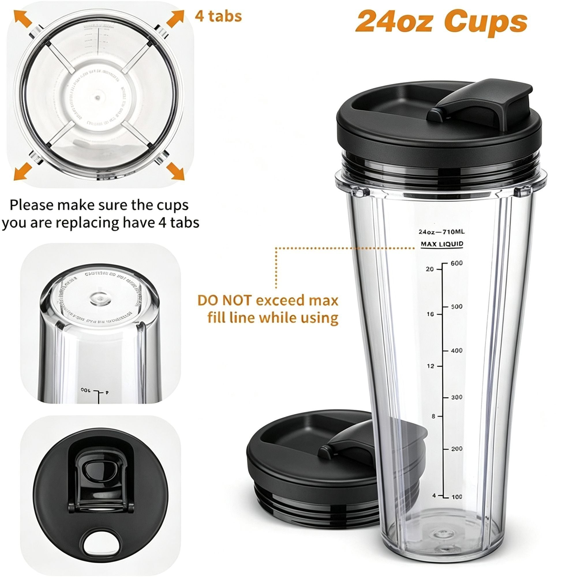 Replacement Ninja Blender Cup Compatible with 32oz 24oz 18oz BL480 BL482,32oz Blender Cup with Flip鈥慣op Lid,Christmas Household Accessory Gift
