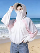 Ice Silk Hat Brim Sun Protection Jacket, UPF50+ UV Protection, Cape-Style Batwing Sleeves with Thumbholes, Hooded Face Mask for Full-Face Protection, Lightweight & Breathable, Essential for Outdoor Travel.(white)