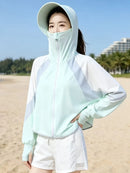 Ice Silk Hat Brim Sun Protection Jacket, UPF50+ UV Protection, Cape-Style Batwing Sleeves with Thumbholes, Hooded Face Mask for Full-Face Protection, Lightweight & Breathable, Essential for Outdoor Travel.(green)