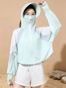 Ice Silk Hat Brim Sun Protection Jacket, UPF50+ UV Protection, Cape-Style Batwing Sleeves with Thumbholes, Hooded Face Mask for Full-Face Protection, Lightweight & Breathable, Essential for Outdoor Travel.(green)