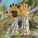 Thorn-Proof Long Sleeve Gardening Gloves – Anti-Slip, Wear-Resistant & Touchscreen Design, Extended Cuffs for Rose Thorns & Dry Branches, Flexible Five-Finger Polyester Fabric with Fresh Prints, Essential for Outdoor Work.(Yellow floret)