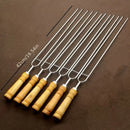 Upgraded Stainless Steel BBQ Skewers Set with Thickened Heat-Resistant Beech Wood Handles, U-Shaped & Spiral Dual Styles for Anti-Slip Meat-Locking, Comes with Oxford Bag for Portable Storage, Essential for Outdoor Grilling & Camping.