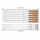 Upgraded Stainless Steel BBQ Skewers Set with Thickened Heat-Resistant Beech Wood Handles, U-Shaped & Spiral Dual Styles for Anti-Slip Meat-Locking, Comes with Oxford Bag for Portable Storage, Essential for Outdoor Grilling & Camping.
