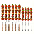 Upgraded Stainless Steel BBQ Skewers Set with Thickened Heat-Resistant Beech Wood Handles, U-Shaped & Spiral Dual Styles for Anti-Slip Meat-Locking, Comes with Oxford Bag for Portable Storage, Essential for Outdoor Grilling & Camping.