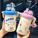 Cute Cartoon Dual Drinking Tumbler, 304 Stainless Steel, Straw & Direct Drink Leak-Proof, with Adjustable Strap & Cute Doll, Portable & Trendy, Thoughtful Gift for Family & Friends!(red)