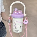 Cute Cartoon Dual Drinking Tumbler, 304 Stainless Steel, Straw & Direct Drink Leak-Proof, with Adjustable Strap & Cute Doll, Portable & Trendy, Thoughtful Gift for Family & Friends!(red)