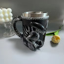 Alien-Themed 3D Mug, Resin Shell + 304 Stainless Steel Liner, Spine-Shaped Handle Dark Style, Halloween Living Room Decor, Sci-Fi Fan Gift!(black)