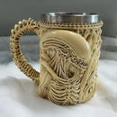 Alien-Themed 3D Mug, Resin Shell + 304 Stainless Steel Liner, Spine-Shaped Handle Dark Style, Halloween Living Room Decor, Sci-Fi Fan Gift!(black)