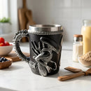 Alien-Themed 3D Mug, Resin Shell + 304 Stainless Steel Liner, Spine-Shaped Handle Dark Style, Halloween Living Room Decor, Sci-Fi Fan Gift!(beige)