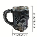 Alien-Themed 3D Mug, Resin Shell + 304 Stainless Steel Liner, Spine-Shaped Handle Dark Style, Halloween Living Room Decor, Sci-Fi Fan Gift!(beige)