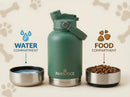 Pawstock 3-in-1 Insulated Dog Water Bottle with Dual Bowls – 1L Stainless Steel Travel Bottle-Rainforest Green