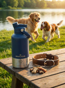 Pawstock 3-in-1 Insulated Dog Water Bottle with Dual Bowls – 1L Stainless Steel Travel Bottle - Gray