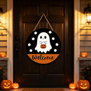 Halloween Ghost Welcome Wooden Hanging Sign 12inch