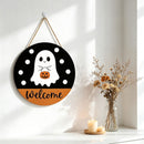 Halloween Ghost Welcome Wooden Hanging Sign 12inch