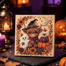 DIY Halloween Diamond Painting Art Kit, Highland Cow Ghost Pumpkin Pearl Bead Painting 20×20cm, Pre‑Stretched Canvas Frame, Plastic Sealed Package with Complete Tool Accessories
