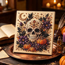 DIY Halloween Skull Pumpkin Diamond Painting Kit, Pearl Bead Art 20×20cm, Pre‑Stretched Inner Frame, Plastic Sealed Package with Full Set Craft Tools