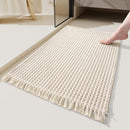 Soft Microfiber Farmhouse Bathroom Rug, Washable Kitchen Floor Mat, Woven Non‑Slip Bath Mat with Pure Tassels, Plush Woven Bathroom Carpet, Door Mat for Laundry Room, 20" x 32", Beige