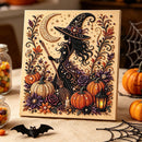 DIY Halloween Witch Pumpkin Diamond Painting Kit, Pearl Bead Art 20×20cm, Pre‑Stretched Inner Frame, Plastic Sealed Package with Full Set Craft Tools
