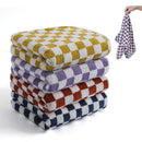 4 Piece Checkered Coral Fleece Towel Set Bath Face Towels - Yellow & Purple & Red & Blue