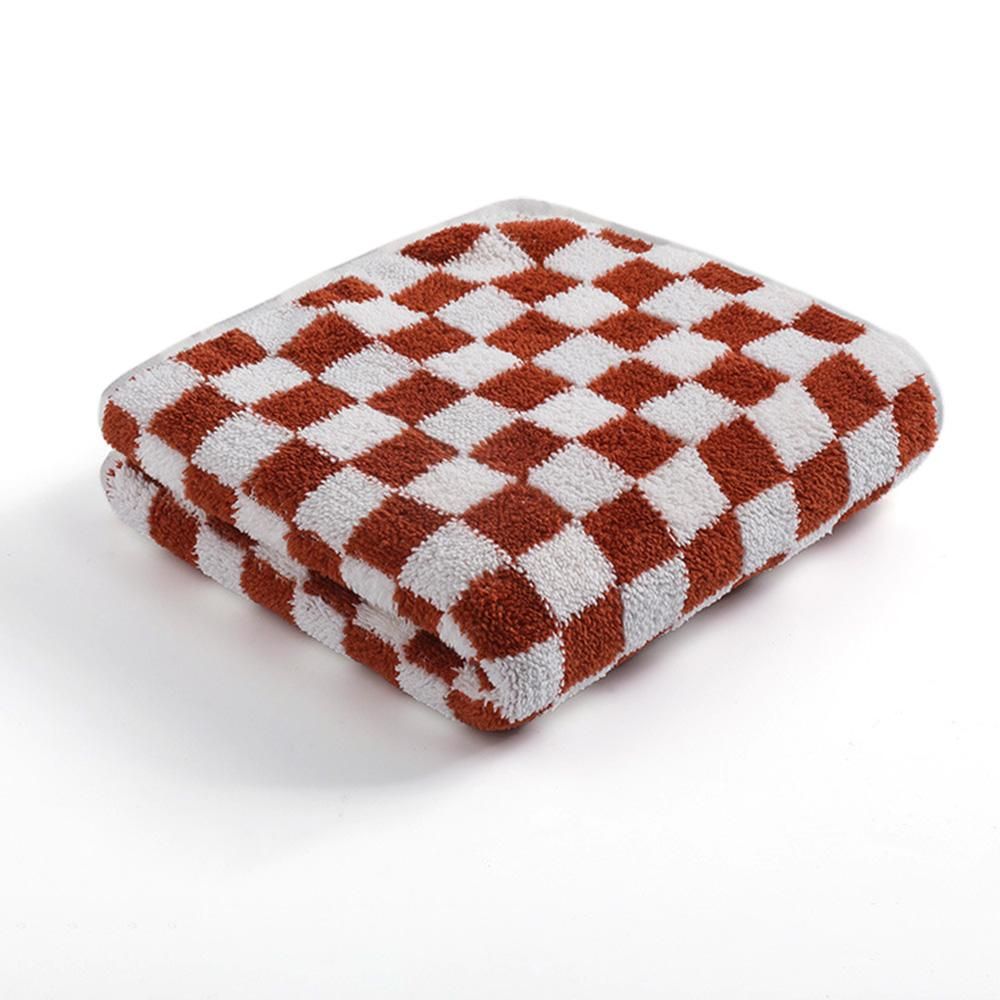4 Piece Checkered Coral Fleece Towel Set Bath Face Towels - Green & Yellow & Red & Blue