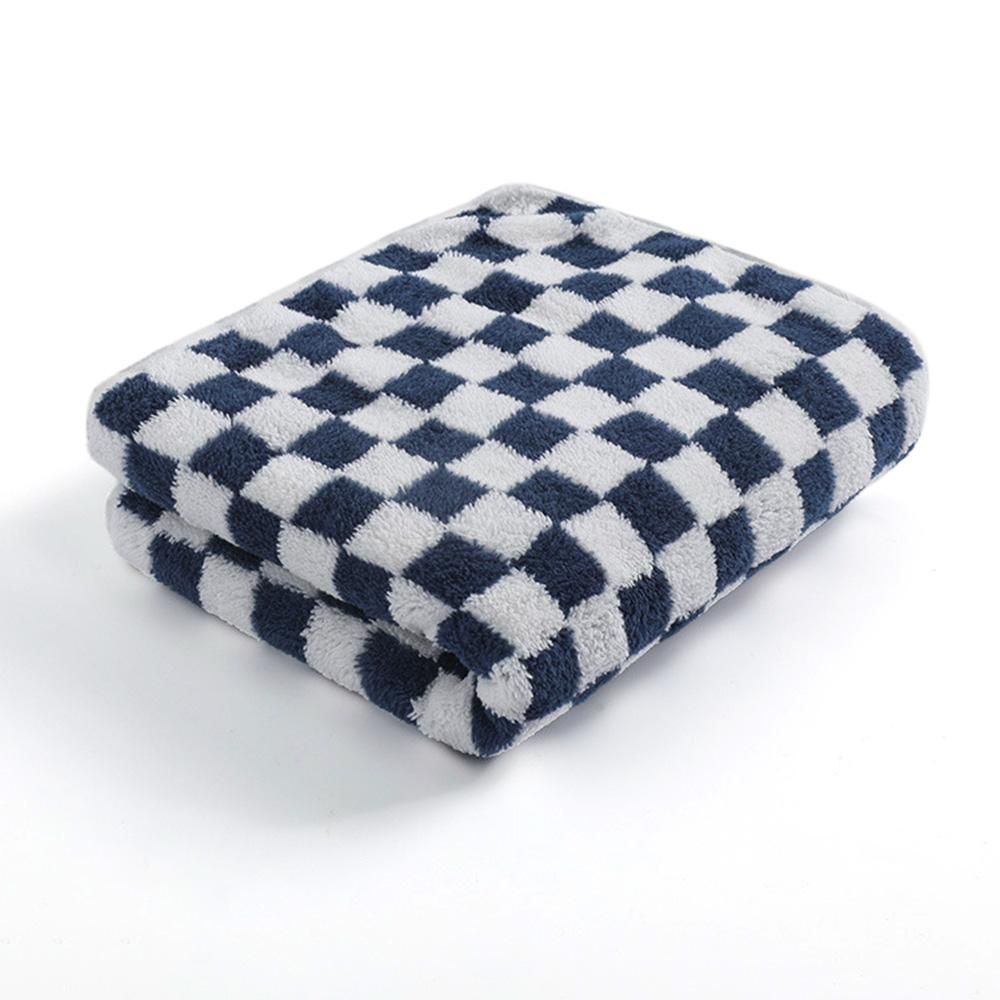 4 Piece Checkered Coral Fleece Towel Set Bath Face Towels - Green & Yellow & Red & Blue