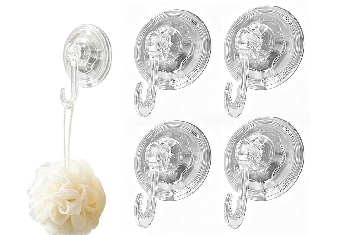 4Pcs Clear Vacuum Suction Cup Hooks Drill Free for Smooth Surfaces