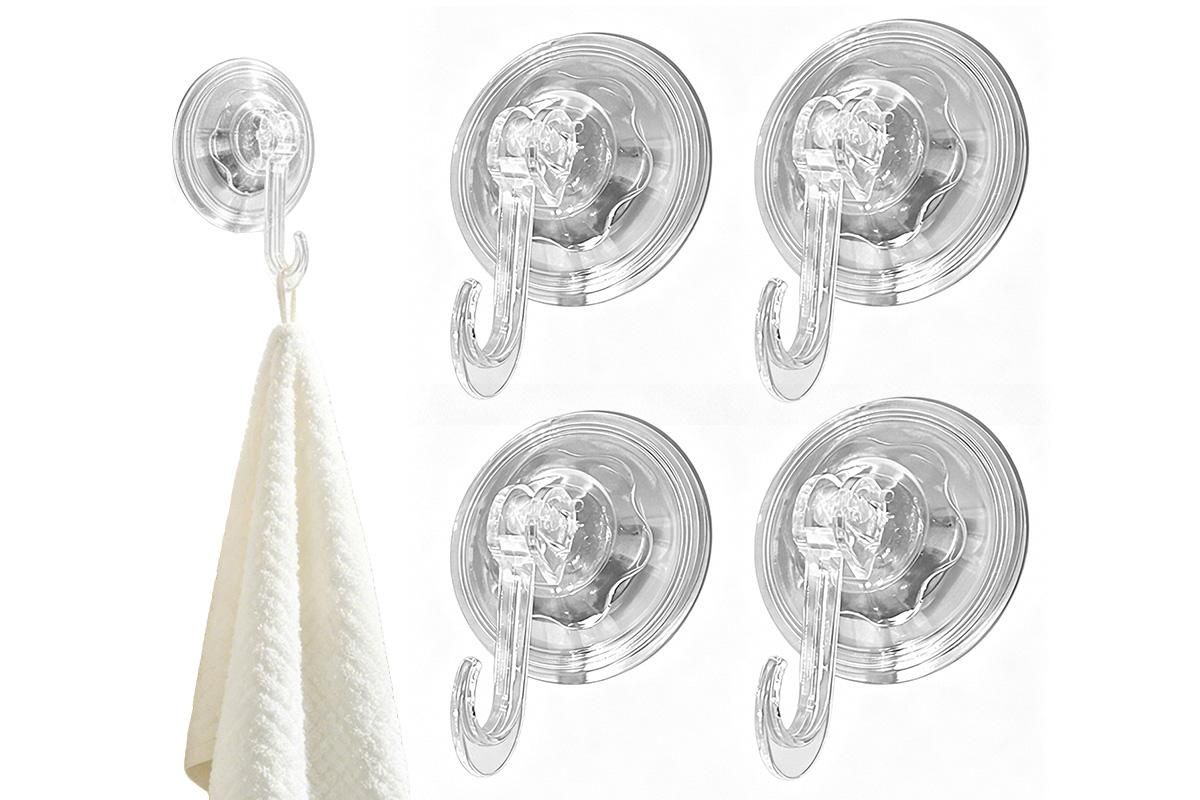 4Pcs Clear Vacuum Suction Cup Hooks Drill Free for Smooth Surfaces
