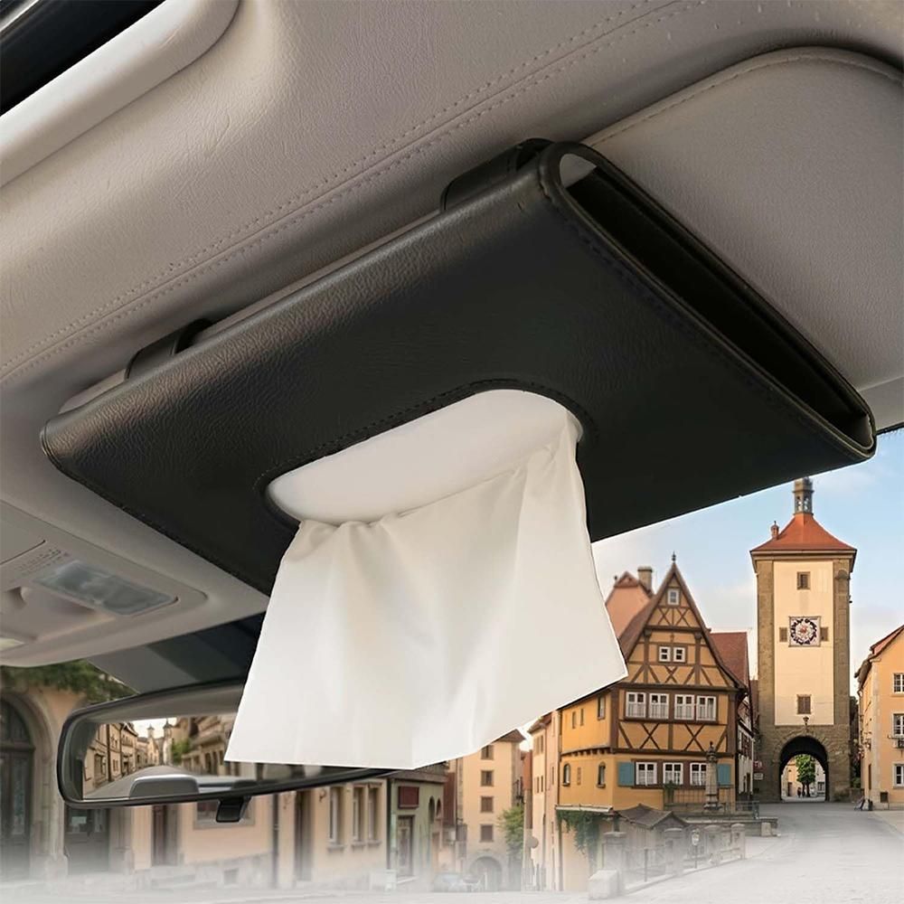 2 Pack Car Tissue Holder Universal for Visor PU Leather Tissue Box and Mask Holder