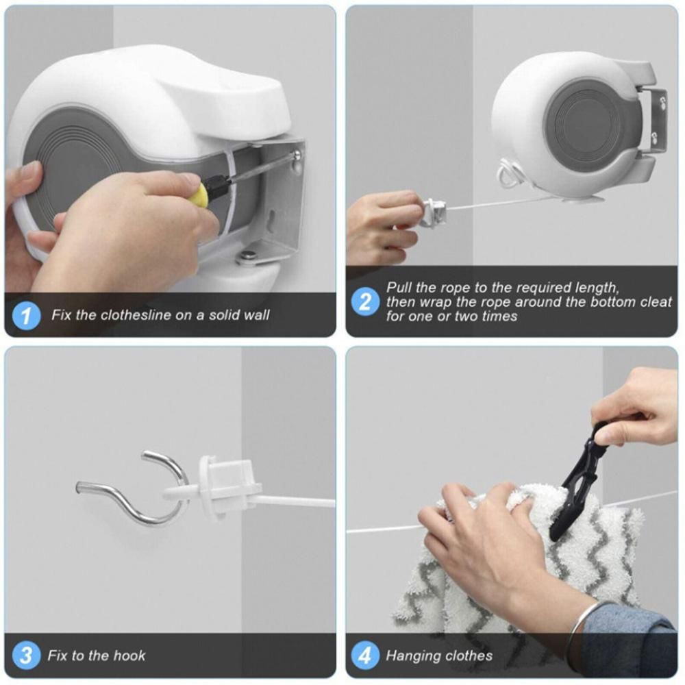 Double Line Retractable Clothesline Wall Mounted Laundry Drying Rack 15m